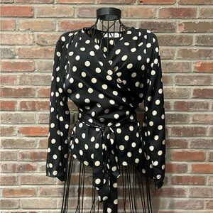 Ash Rain + Oak Black With Cream Polka Dot Wrap Blouse Size Large